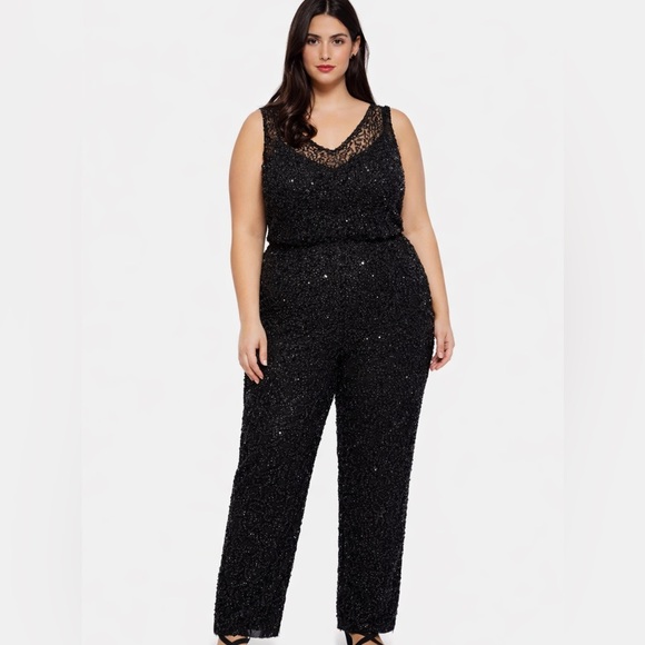 Adrianna Papell Pants - Adrianna Papell Black Sequin Jumpsuit Size 20W Evening Party